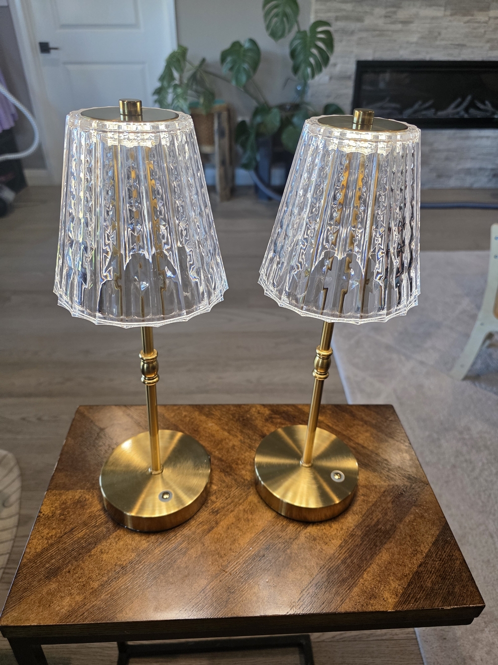 Pair of Clear Glass Shade Brass Table Lamps